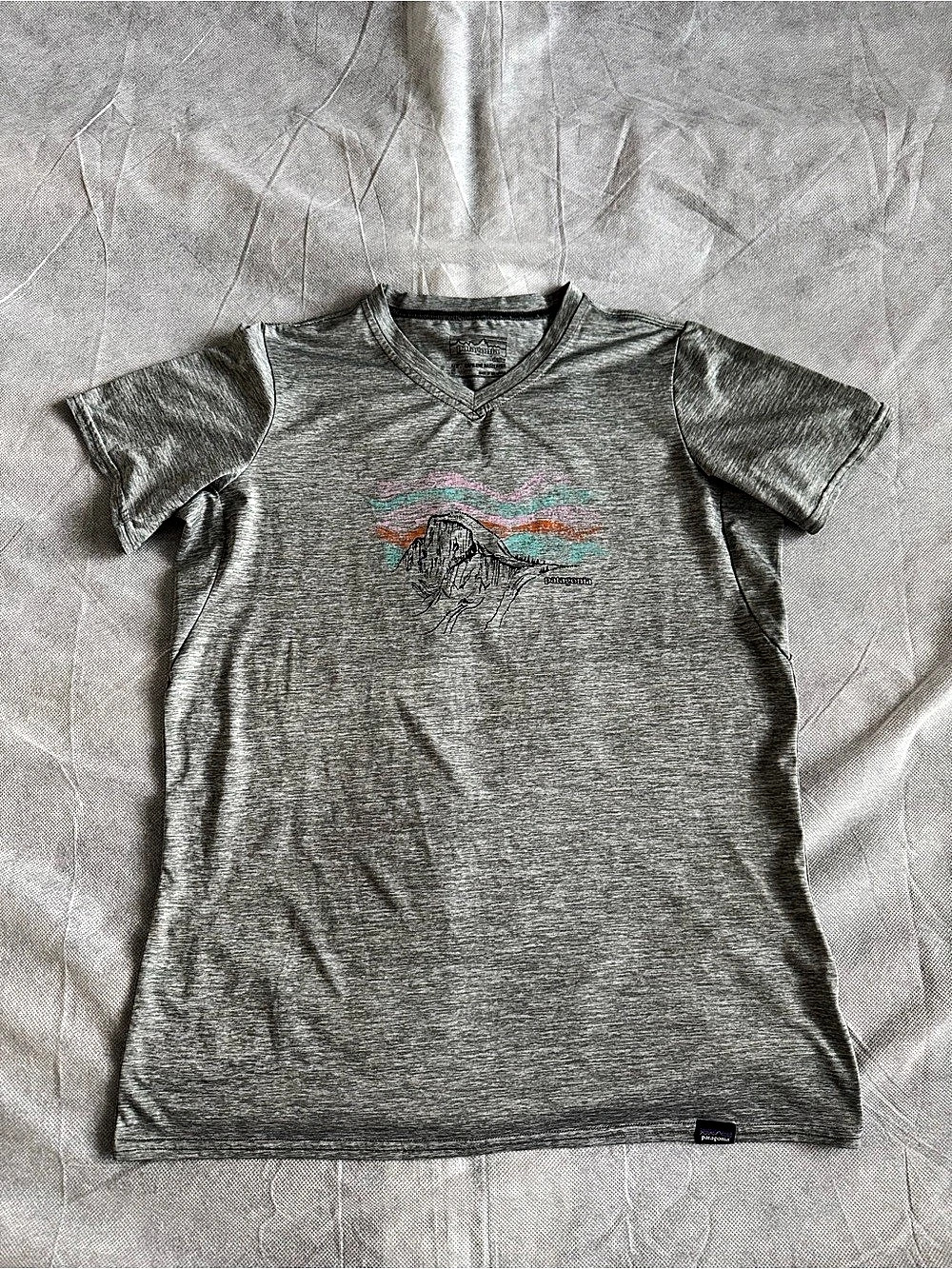 Patagonia Womens Capilene Daily Half Dome Graphic V-Neck Grey T-Shirt